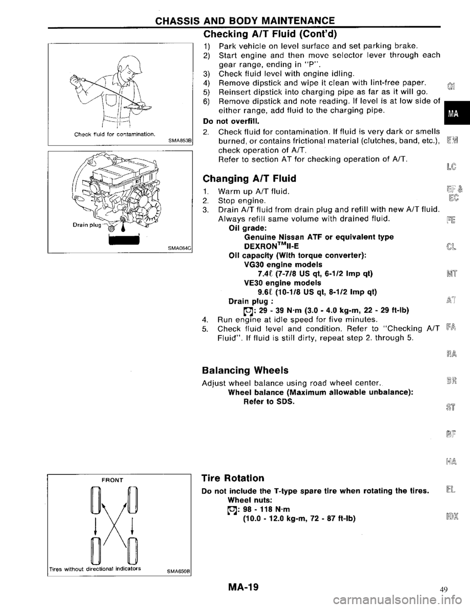 NISSAN MAXIMA 1994 A32 / 4.G Maintenance Workshop Manual 49 