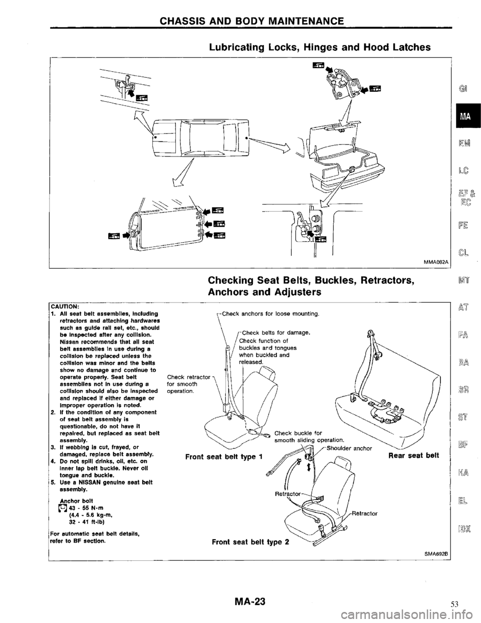 NISSAN MAXIMA 1994 A32 / 4.G Maintenance Workshop Manual 53 