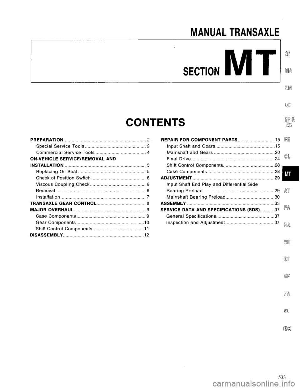 NISSAN MAXIMA 1994 A32 / 4.G Manual Transaxle Workshop Manual 533 