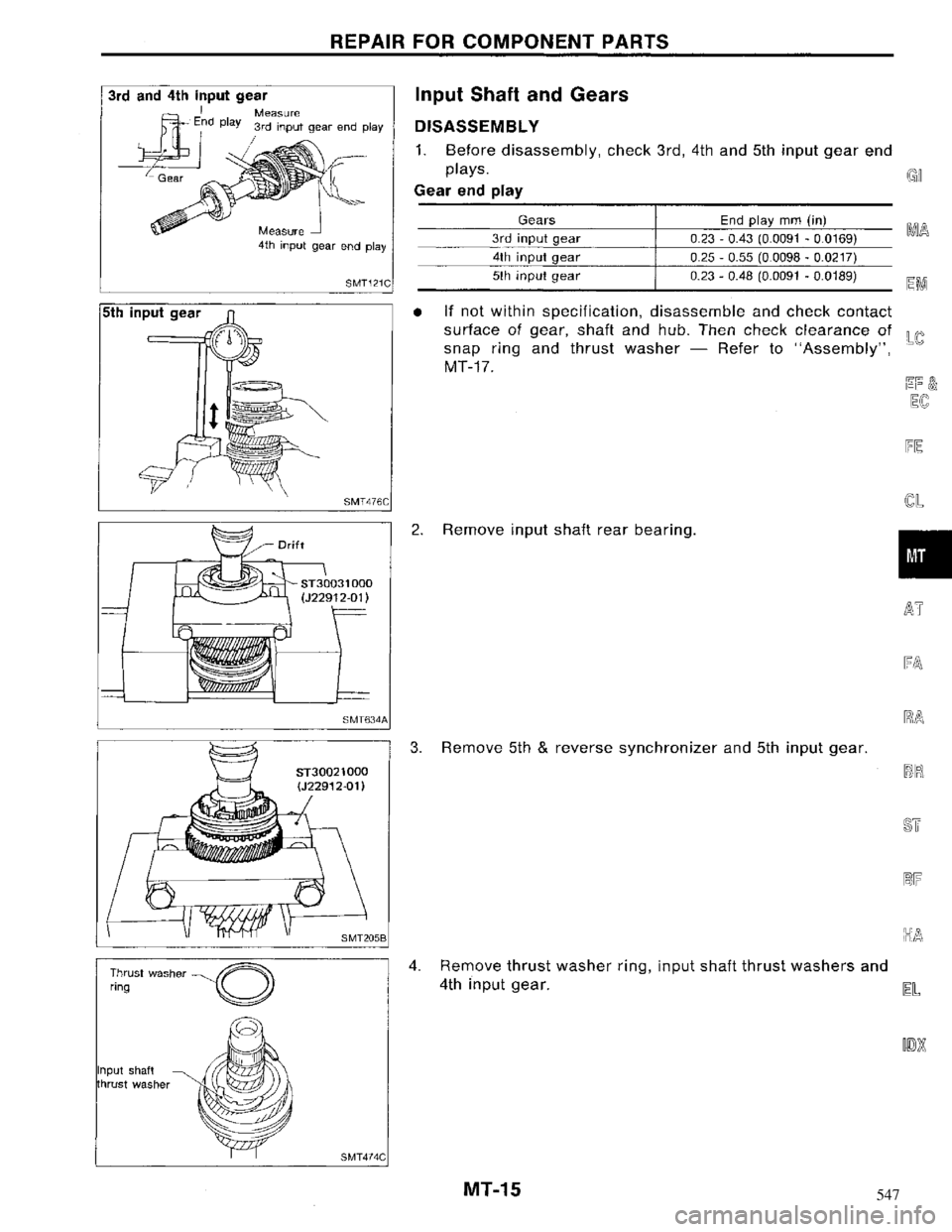NISSAN MAXIMA 1994 A32 / 4.G Manual Transaxle Workshop Manual 547 