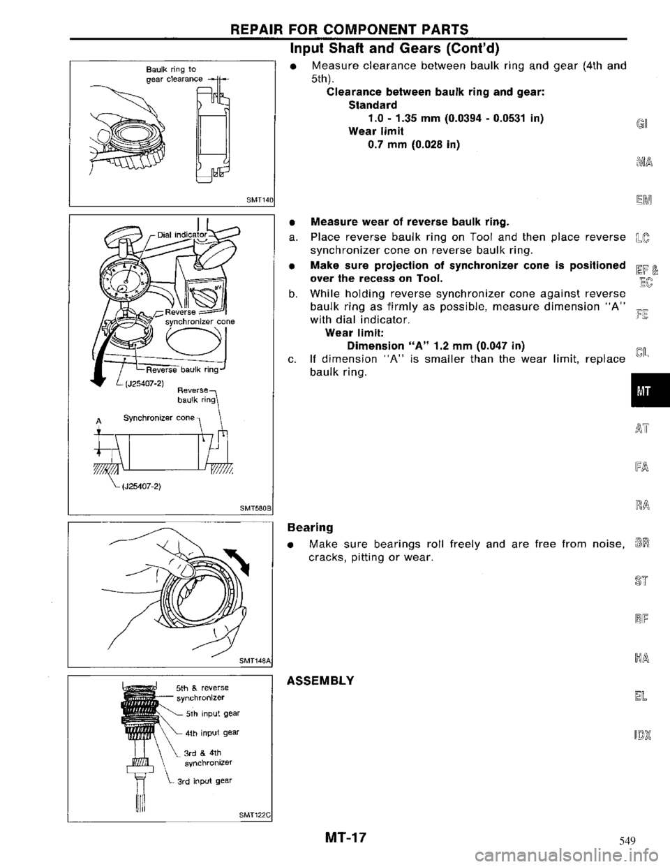 NISSAN MAXIMA 1994 A32 / 4.G Manual Transaxle Workshop Manual 549 