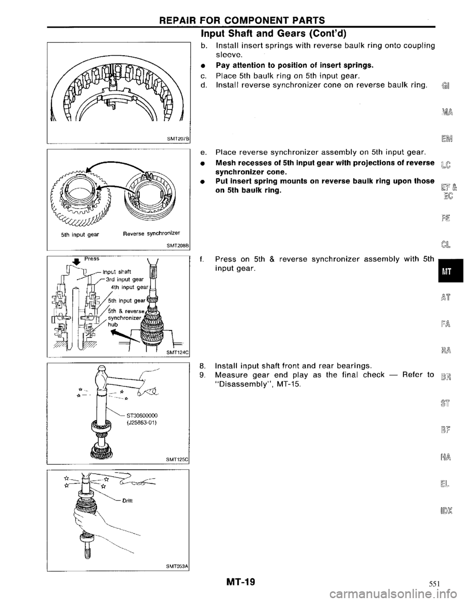 NISSAN MAXIMA 1994 A32 / 4.G Manual Transaxle Workshop Manual 551 