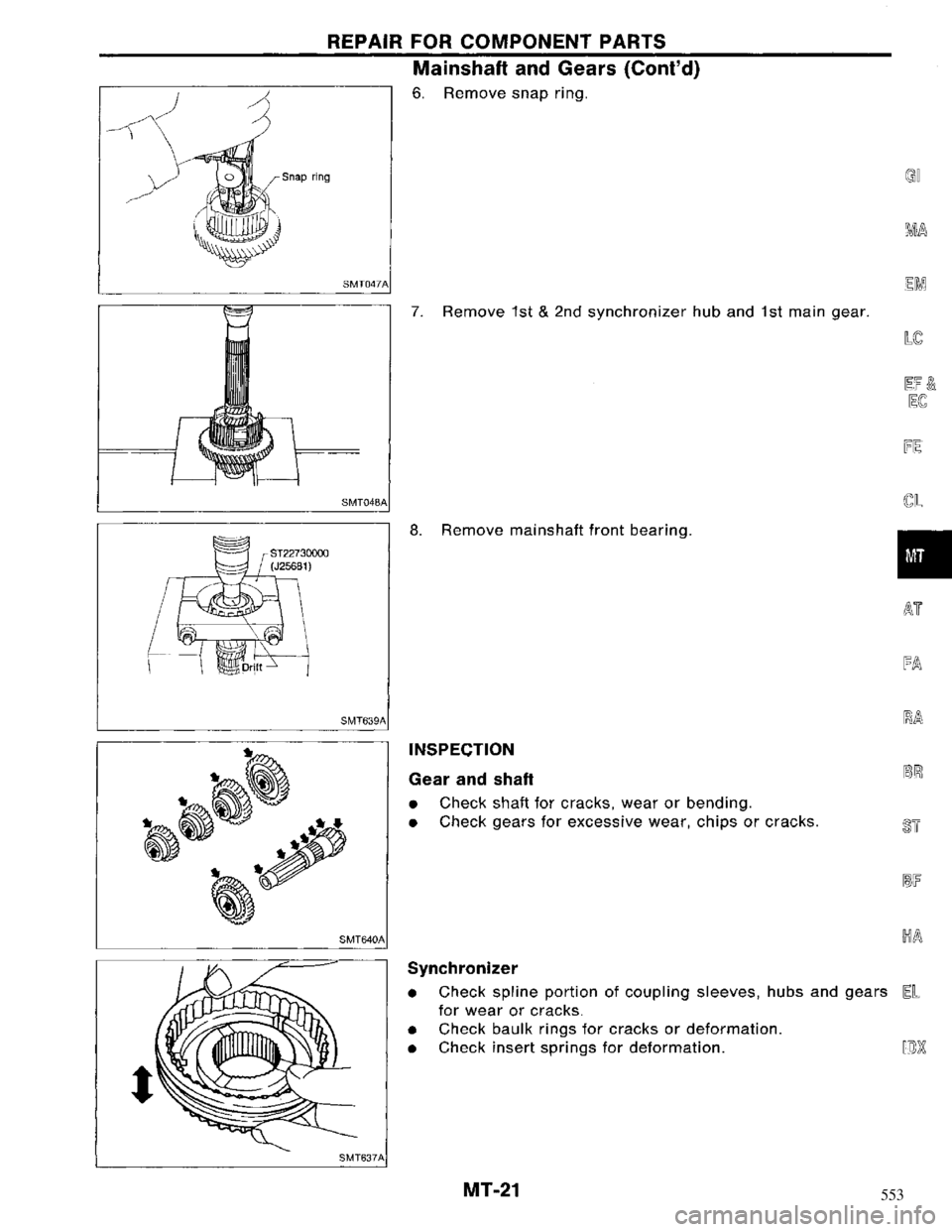 NISSAN MAXIMA 1994 A32 / 4.G Manual Transaxle Workshop Manual 553 
