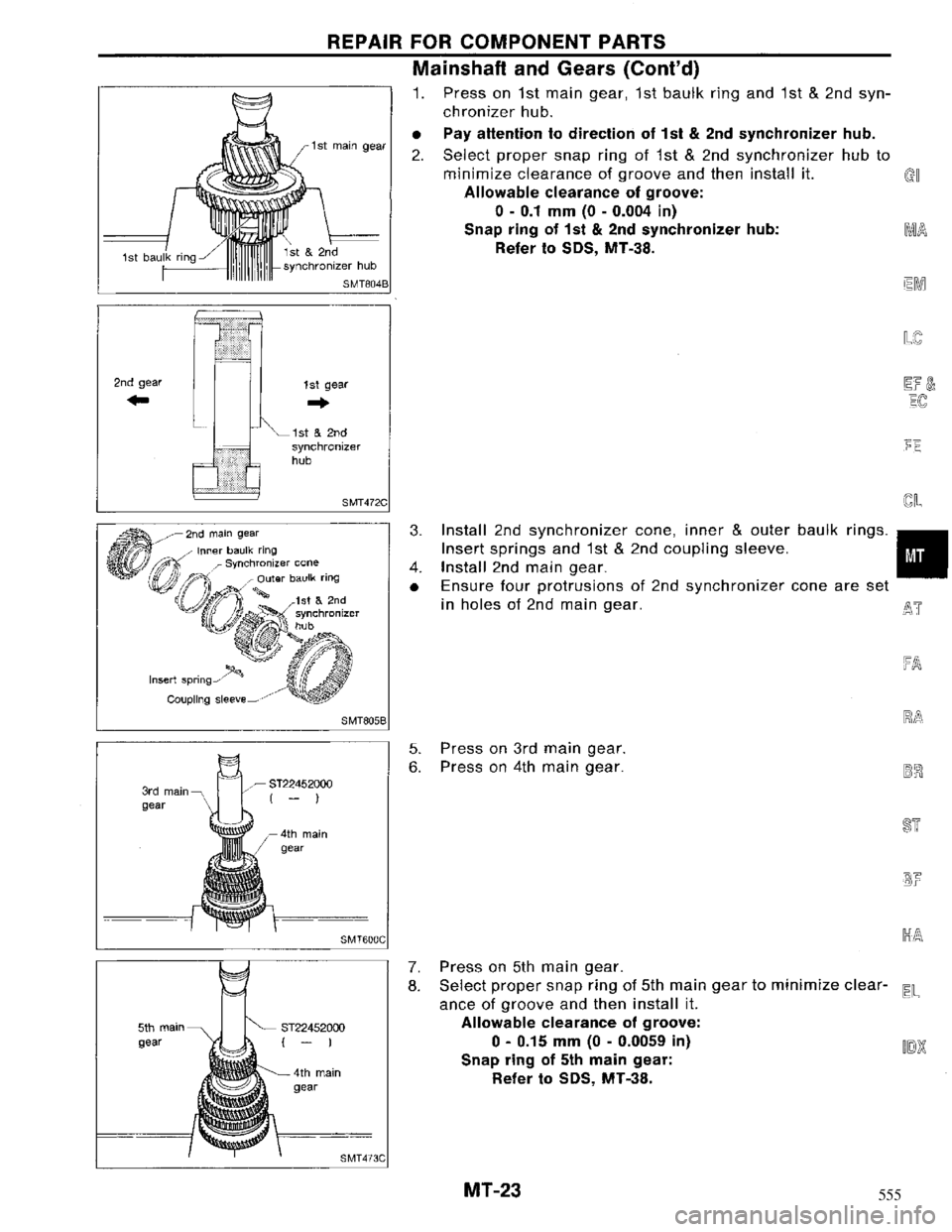 NISSAN MAXIMA 1994 A32 / 4.G Manual Transaxle Workshop Manual 555 