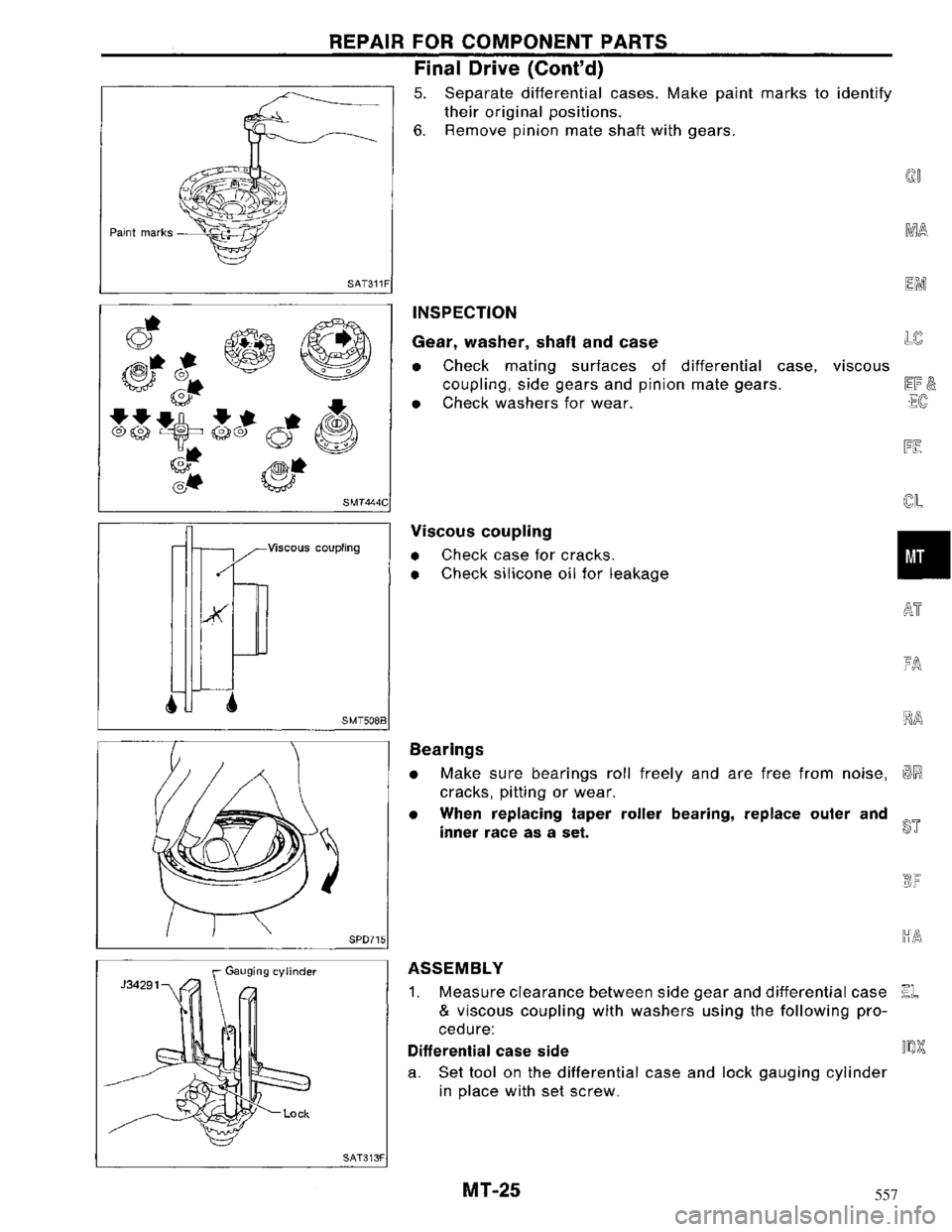 NISSAN MAXIMA 1994 A32 / 4.G Manual Transaxle Workshop Manual 557 