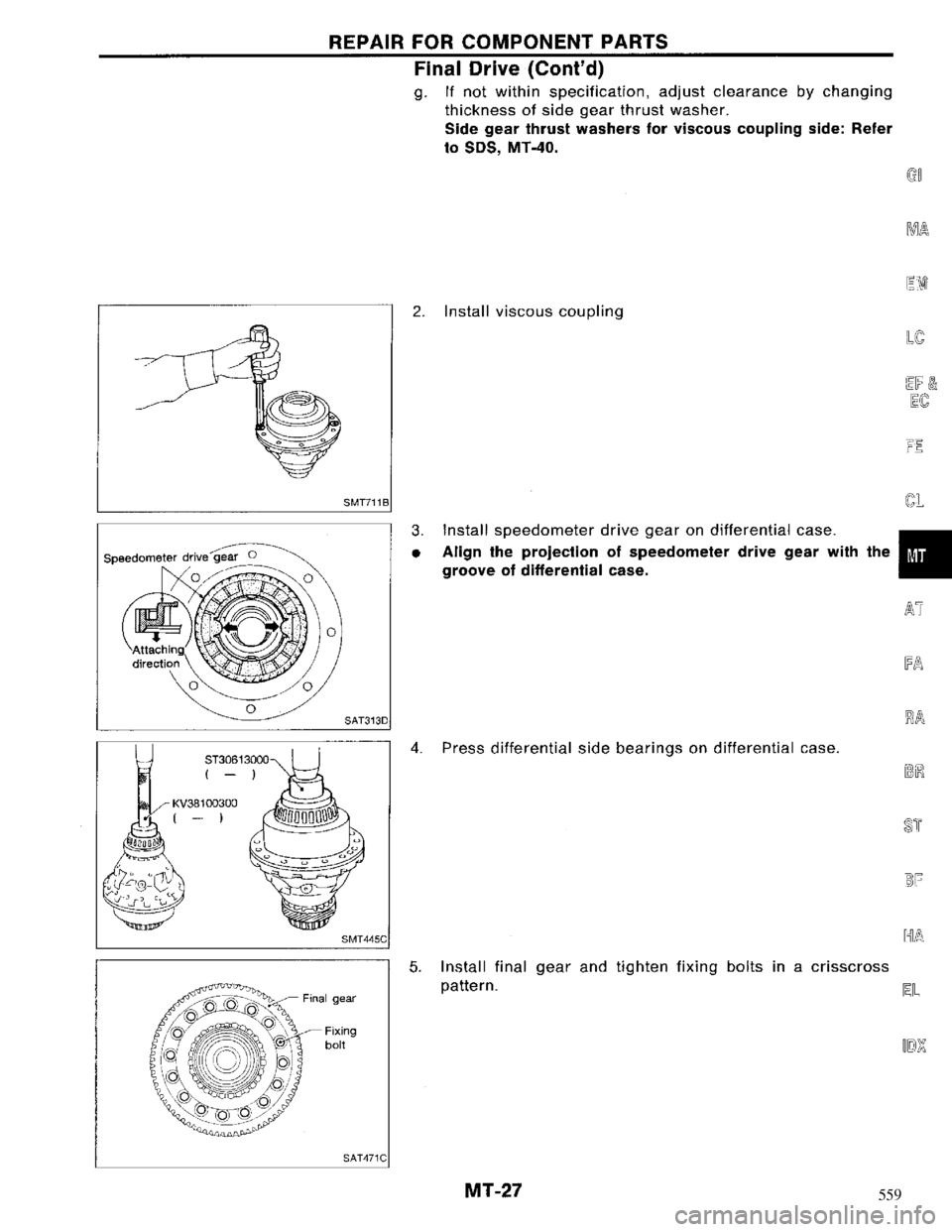 NISSAN MAXIMA 1994 A32 / 4.G Manual Transaxle Workshop Manual 559 
