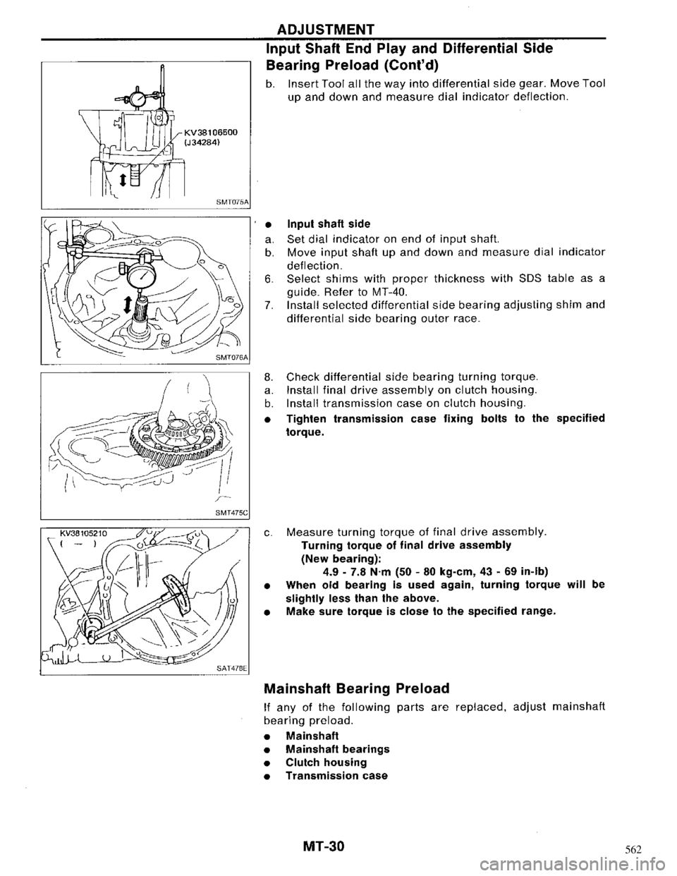 NISSAN MAXIMA 1994 A32 / 4.G Manual Transaxle Workshop Manual 562 