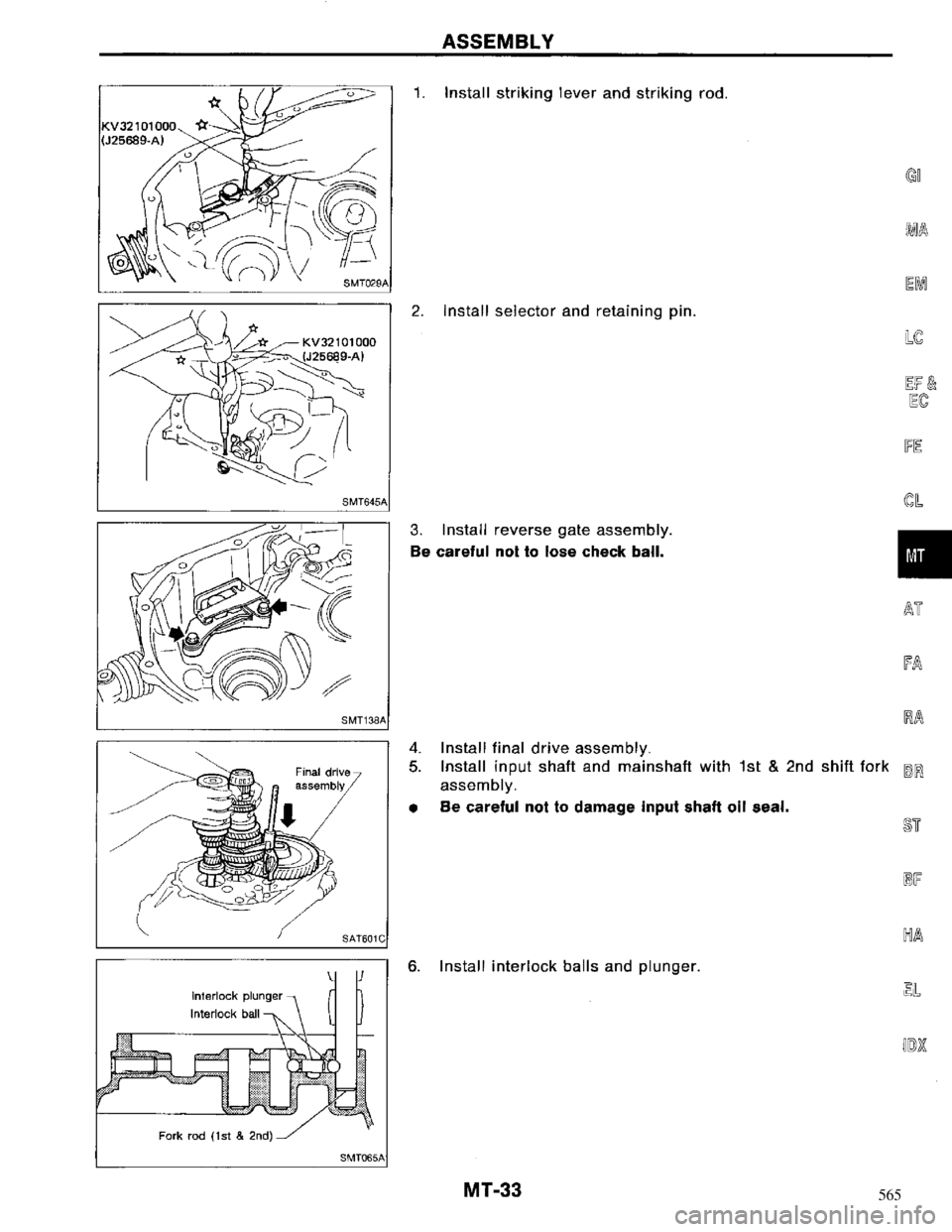 NISSAN MAXIMA 1994 A32 / 4.G Manual Transaxle Workshop Manual 565 