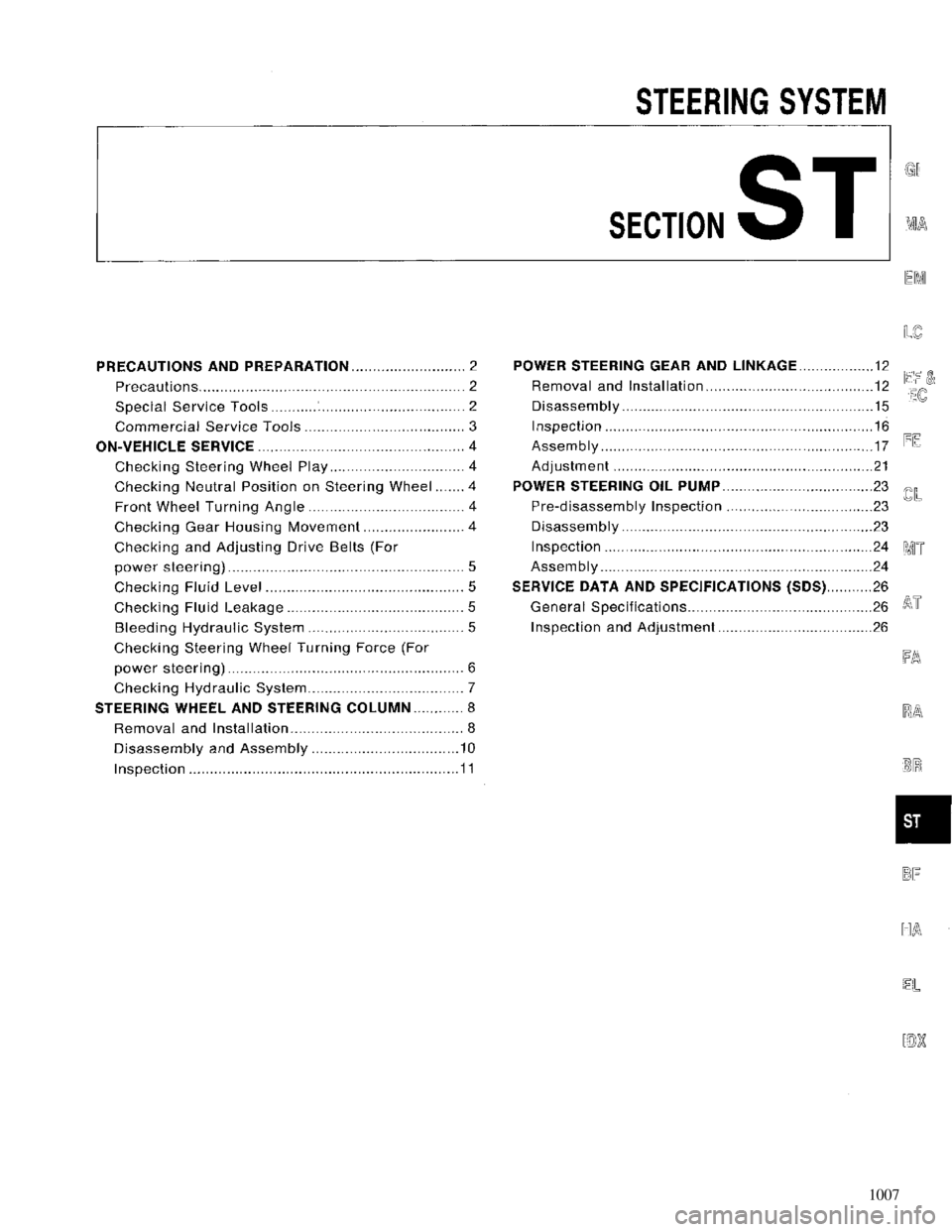 NISSAN MAXIMA 1994 A32 / 4.G Steering System Workshop Manual 1007 