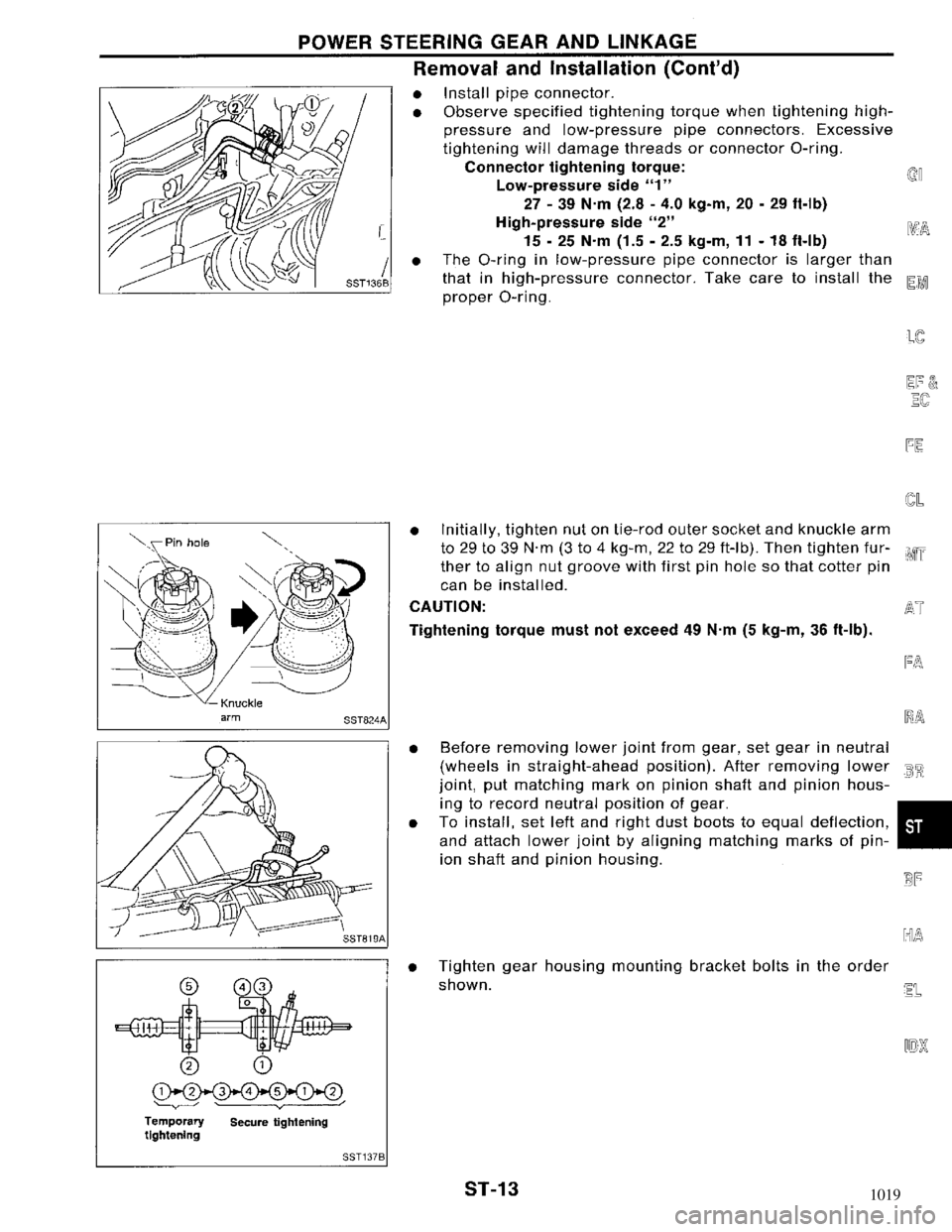 NISSAN MAXIMA 1994 A32 / 4.G Steering System Workshop Manual 1019 