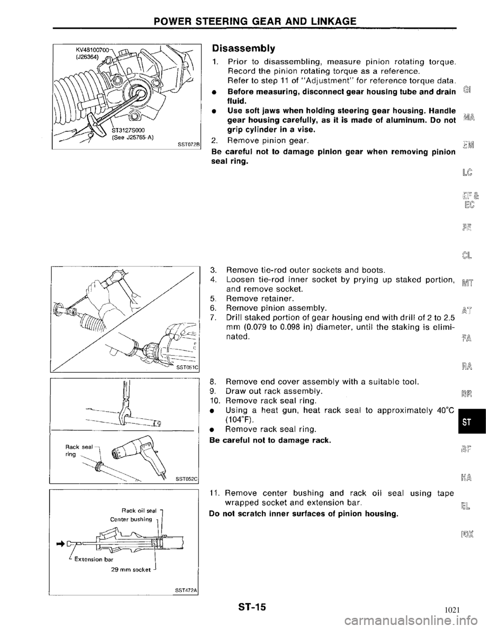 NISSAN MAXIMA 1994 A32 / 4.G Steering System Workshop Manual 1021 