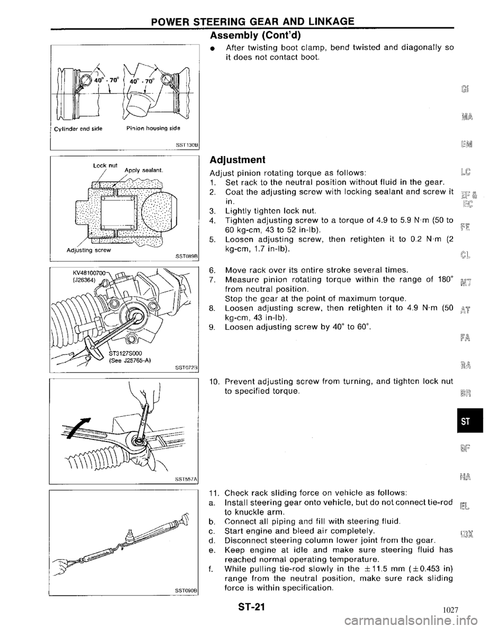 NISSAN MAXIMA 1994 A32 / 4.G Steering System Workshop Manual 1027 