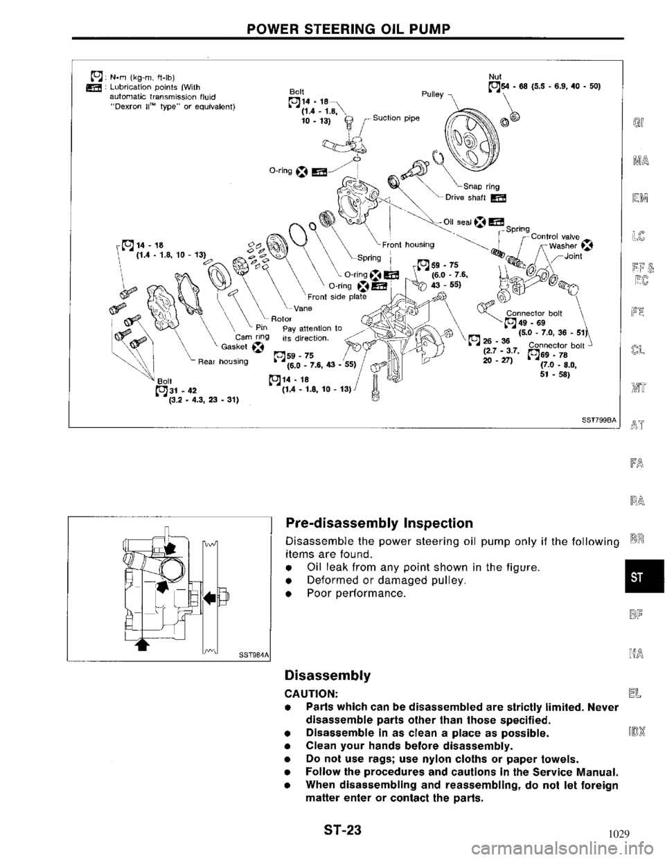 NISSAN MAXIMA 1994 A32 / 4.G Steering System Workshop Manual 1029 