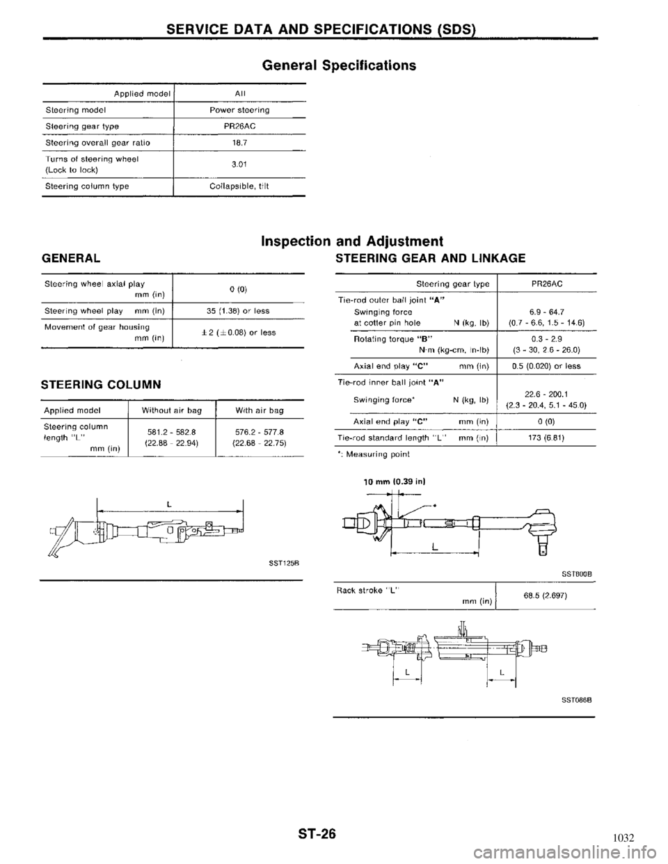 NISSAN MAXIMA 1994 A32 / 4.G Steering System Workshop Manual 1032 