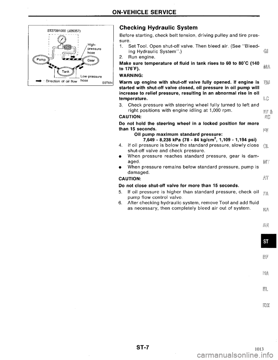 NISSAN MAXIMA 1994 A32 / 4.G Steering System Workshop Manual 1013 