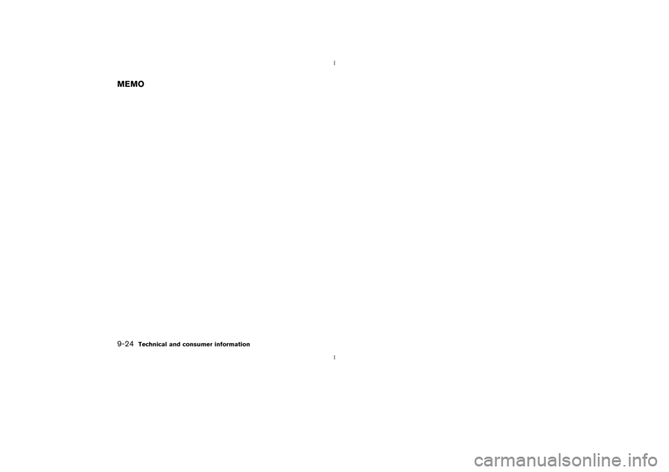 NISSAN 350Z 2003 Z33 Owners Manual MEMO9-24
Technical and consumer information
Z
02.9.13/Z33-D/V5.0
X 