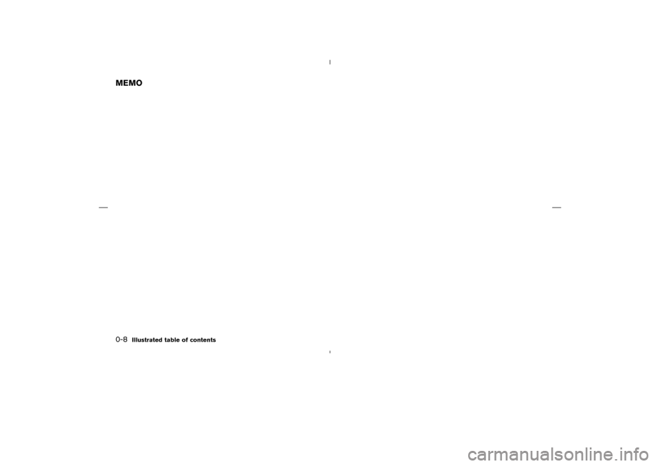 NISSAN MURANO 2004 1.G Owners Manual MEMO0-8
Illustrated table of contents

04.4.5/Z50-D/V5.0
 