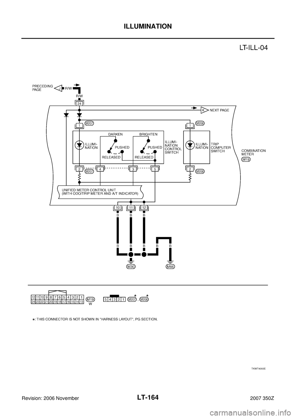 NISSAN 350Z 2007 Z33 Lighting System Workshop Manual LT-164
ILLUMINATION
Revision: 2006 November2007 350Z
TKWT4093E 