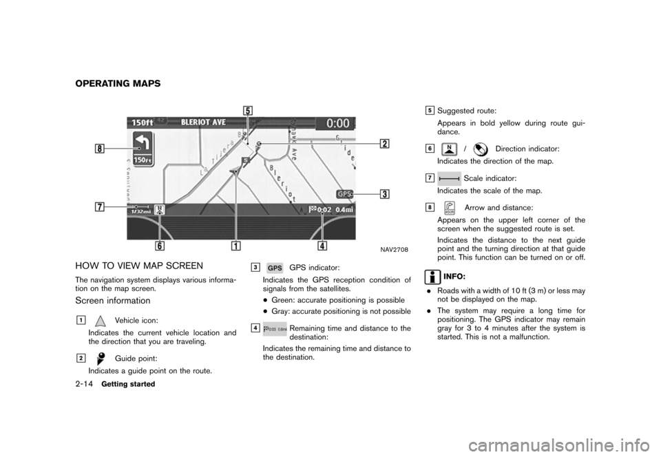 NISSAN ROGUE 2008 1.G 04IT Navigation Manual Black plate (20,1)
Model "NISSAN_NAVI" EDITED: 2007/ 2/ 26
NAV2708
HOW TO VIEW MAP SCREEN
The navigation system displays various informa-
tion on the map screen.
Screen information
&1Vehicle icon:
Ind NISSAN ROGUE 2008 1.G 04IT Navigation Manual Black plate (20,1)
Model "NISSAN_NAVI" EDITED: 2007/ 2/ 26
NAV2708
HOW TO VIEW MAP SCREEN
The navigation system displays various informa-
tion on the map screen.
Screen information
&1Vehicle icon:
Ind