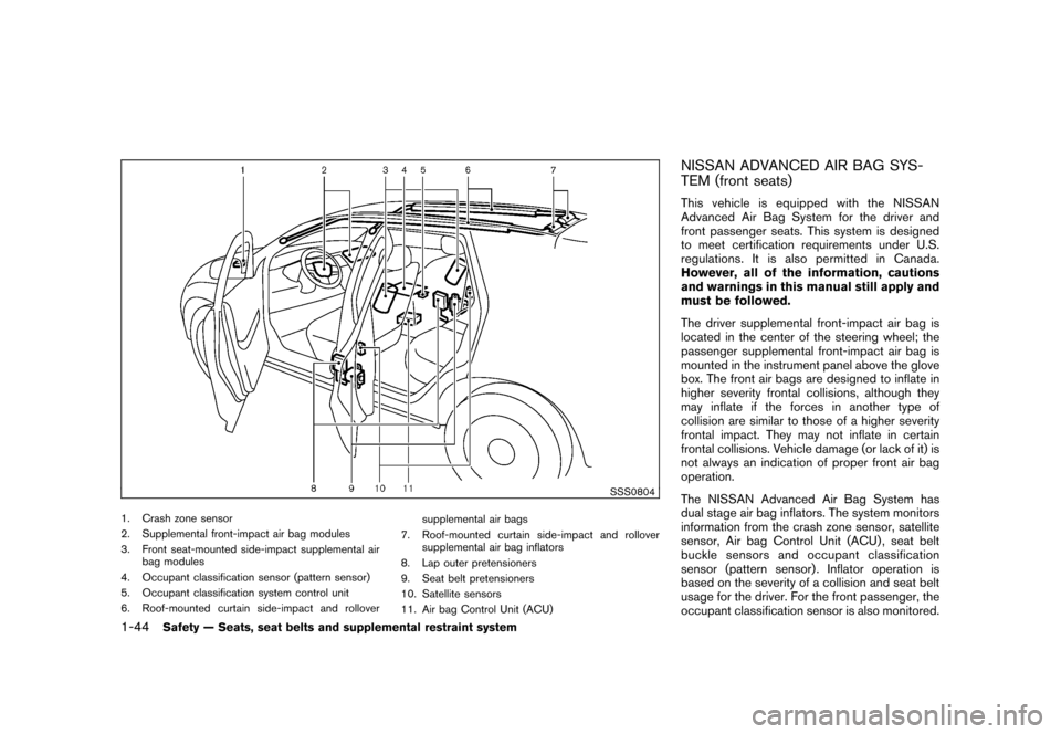 NISSAN ROGUE 2008 1.G Owners Manual Black plate (56,1)
Model "S35-D" EDITED: 2007/ 12/ 19
SSS0804
1. Crash zone sensor
2. Supplemental front-impact air bag modules
3. Front seat-mounted side-impact supplemental air
bag modules
4. Occupa