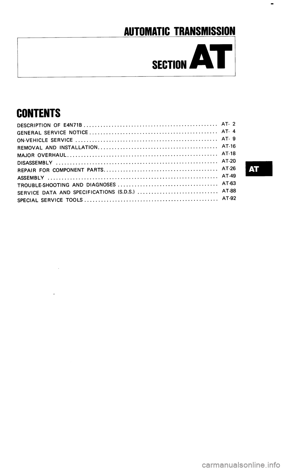 NISSAN 300ZX 1985 Z31 Automatic Transmission Workshop Manual 