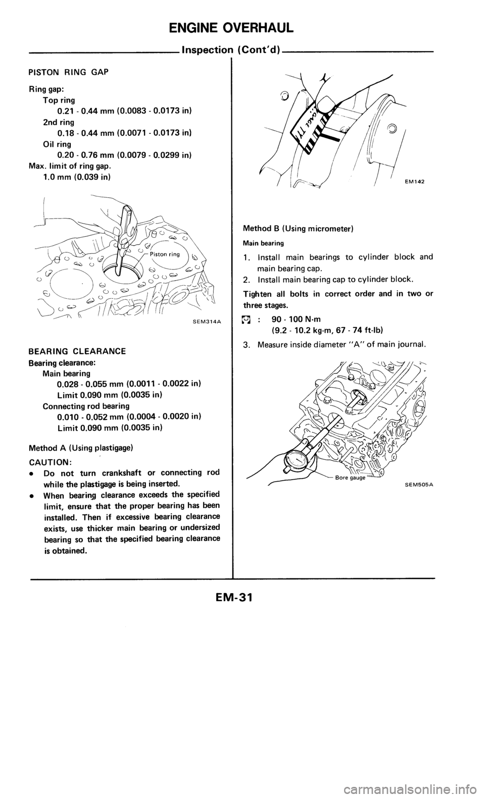 NISSAN 300ZX 1985 Z31 Engine Mechanical Workshop Manual 