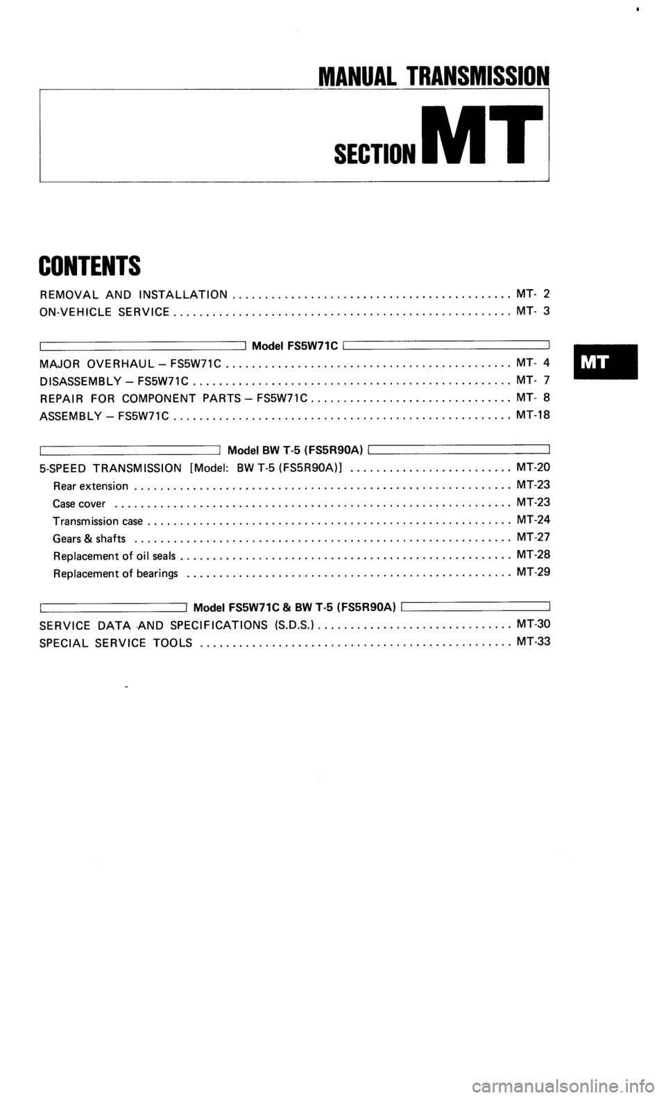 NISSAN 300ZX 1985 Z31 Manual Transmission Workshop Manual 