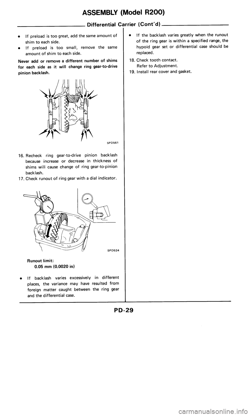 NISSAN 300ZX 1986 Z31 Propeller Shaft And Differential Carrier Workshop Manual 
