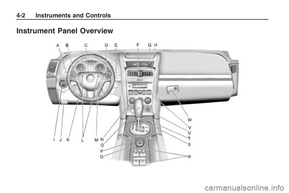 PONTIAC G8 2009  Owners Manual Instrument Panel Overview
4-2 Instruments and Controls 