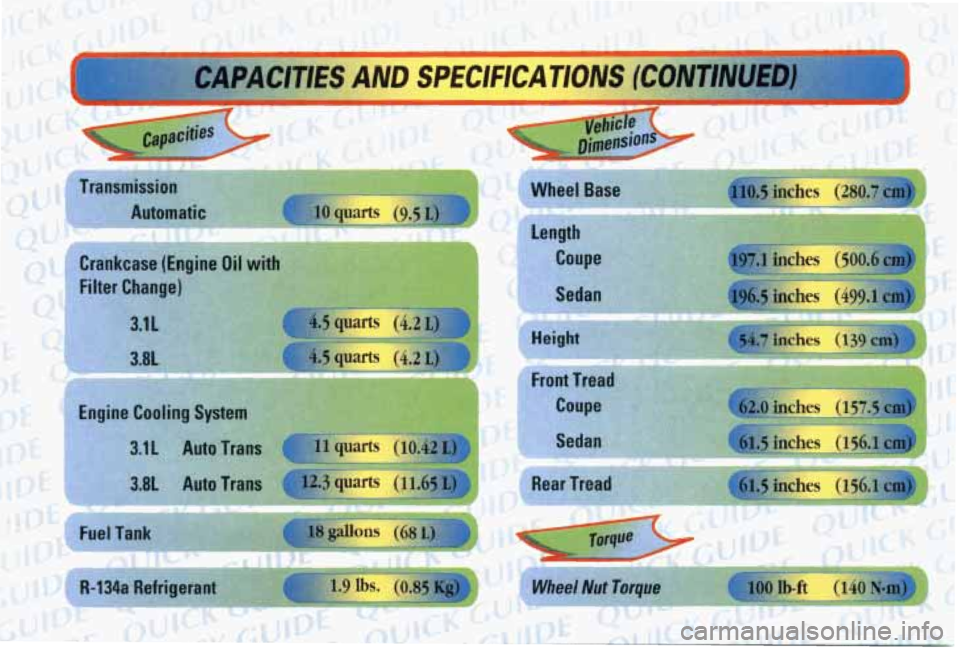 PONTIAC GRAND PRIX 1998  Owners Manual CAPACITIES AND SPECIFICATIONS (6, 
Wheel Nuf Torque 100 1F 
1 
:hes (280.7 c  