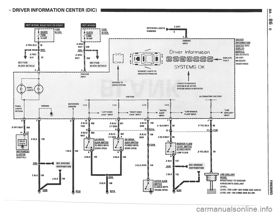 PONTIAC FIERO 1988  Service Repair Manual 
DRIVER INFORMATION CENTER (DIG)   