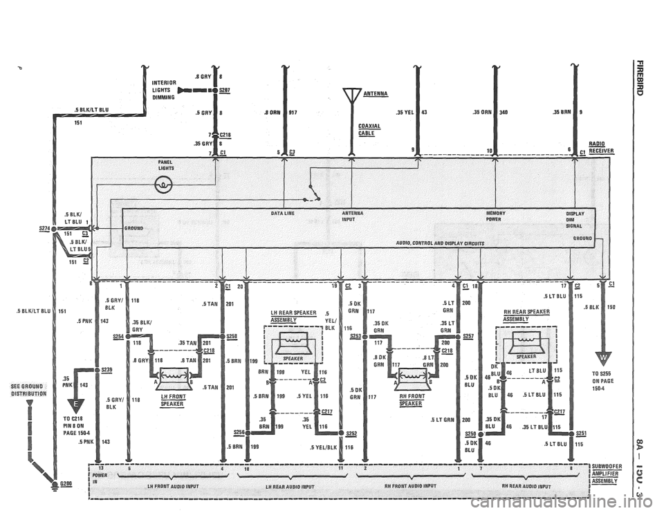 PONTIAC FIERO 1988  Service Repair Manual 
p------------o--------o------------------------------------------------------------------------------- 1 3 5 4 1 SUEWOOFER 
( POWER  I IA- v I- 6200 1 IN l ASSEMBLY - - I LH FROPJT AUDIO INPUT LH RE