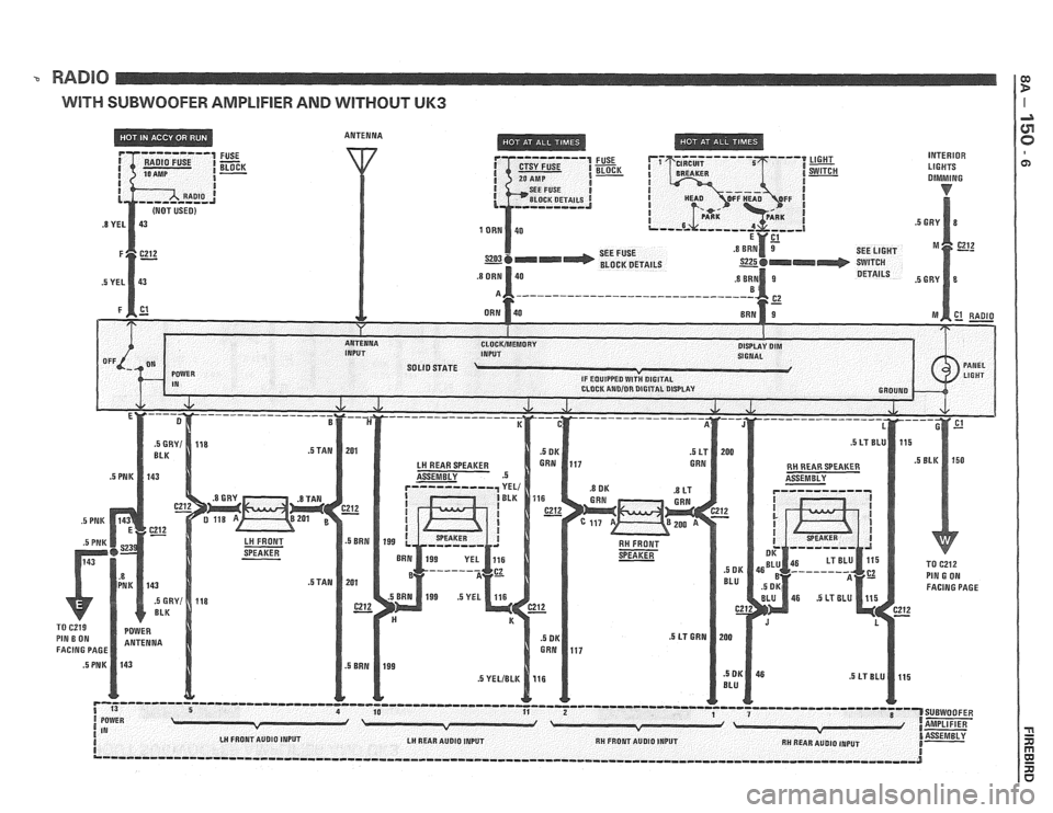 PONTIAC FIERO 1988  Service Repair Manual 
RADIO 
WITH SUBWOOFEW AMPLIFIER AND WITHOUT UK3   