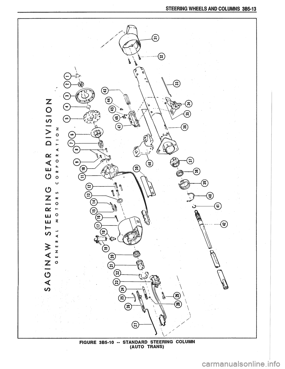 PONTIAC FIERO 1988  Service Repair Manual 
STEERING WHEELS AND COLUMNS 385-13 
FIGURE 385-10 -- STANDARD  STEERING  COLUMN (AUTO  TRANS)   
