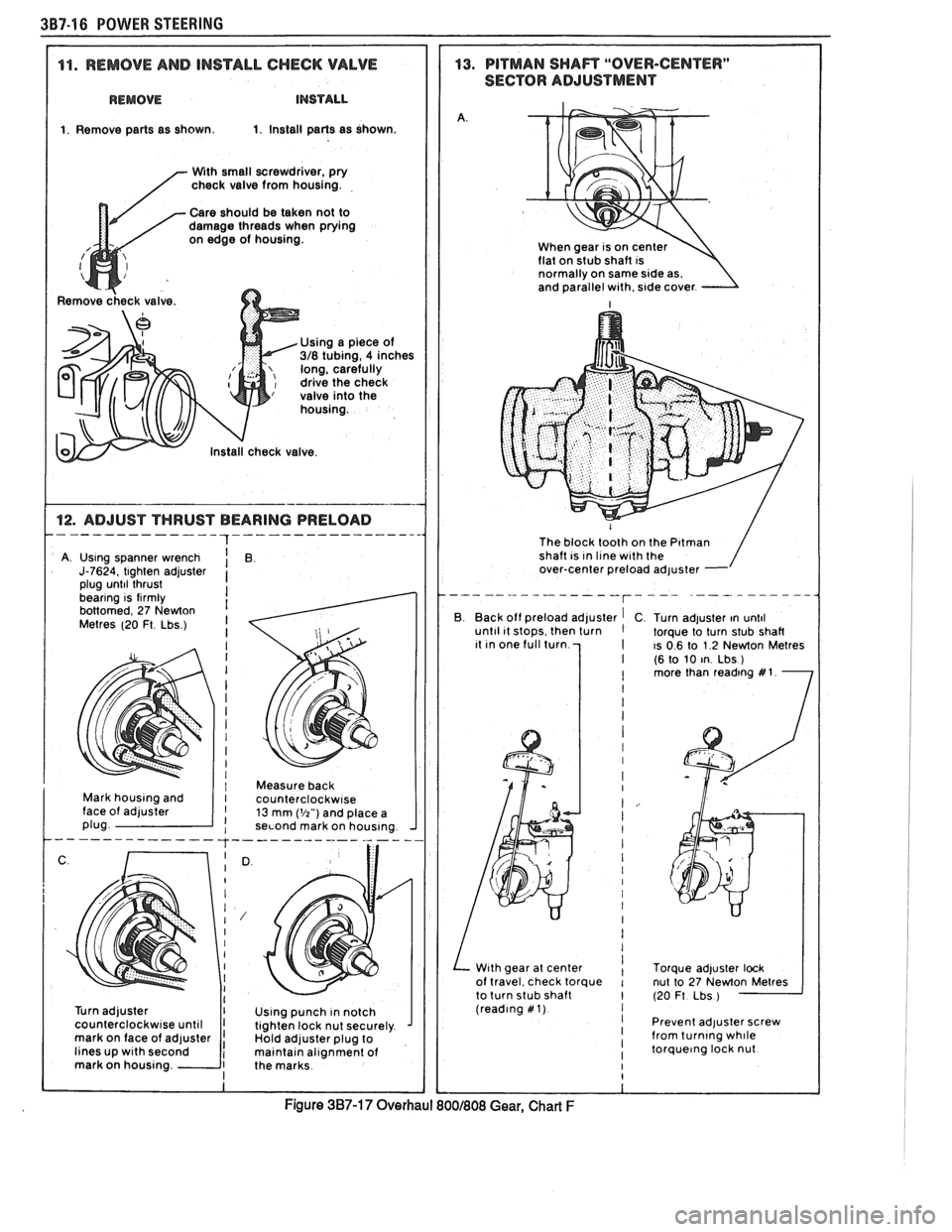 PONTIAC FIERO 1988  Service Repair Manual 
387-16 POWER STEERING 
11. REMOVE AND  INSTALL CHECK  VALVE 
REMOVE INSTALL 
1. Remove parts as shown. 1. Install parts  as shown. I 
/- 
With small screwdriver,  pry 
check  valve from housing. 
Ca