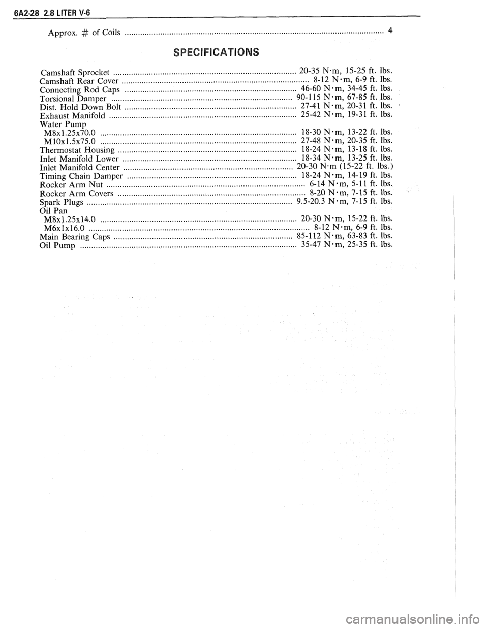 PONTIAC FIERO 1988  Service Repair Manual 
Approx. # of Coils ................................... .... ............................................................................. 4 
SPECIFICATIONS 
..........................................