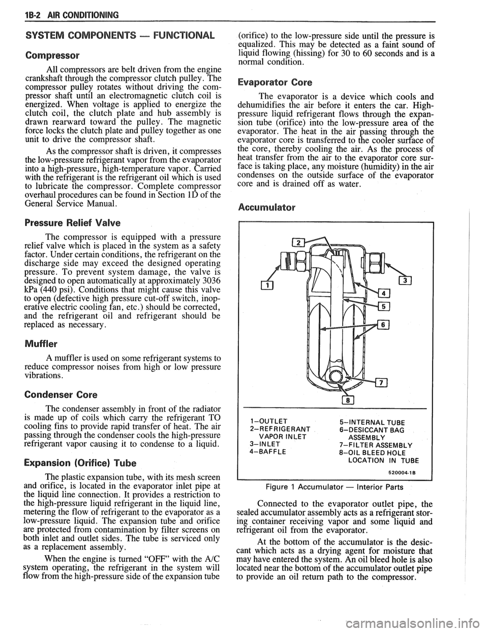 PONTIAC FIERO 1988 Service Repair Manual
18-2 AIR CONDITIONING
SYSTEM GONIPONENE - FFUNCnIONAL
Compressor
All compressors are belt driven from the engine
crankshaft through the compressor clutch pulley. The
compressor pulley rotat PONTIAC FIERO 1988 Service Repair Manual
18-2 AIR CONDITIONING
SYSTEM GONIPONENE - FFUNCnIONAL
Compressor
All compressors are belt driven from the engine
crankshaft through the compressor clutch pulley. The
compressor pulley rotat