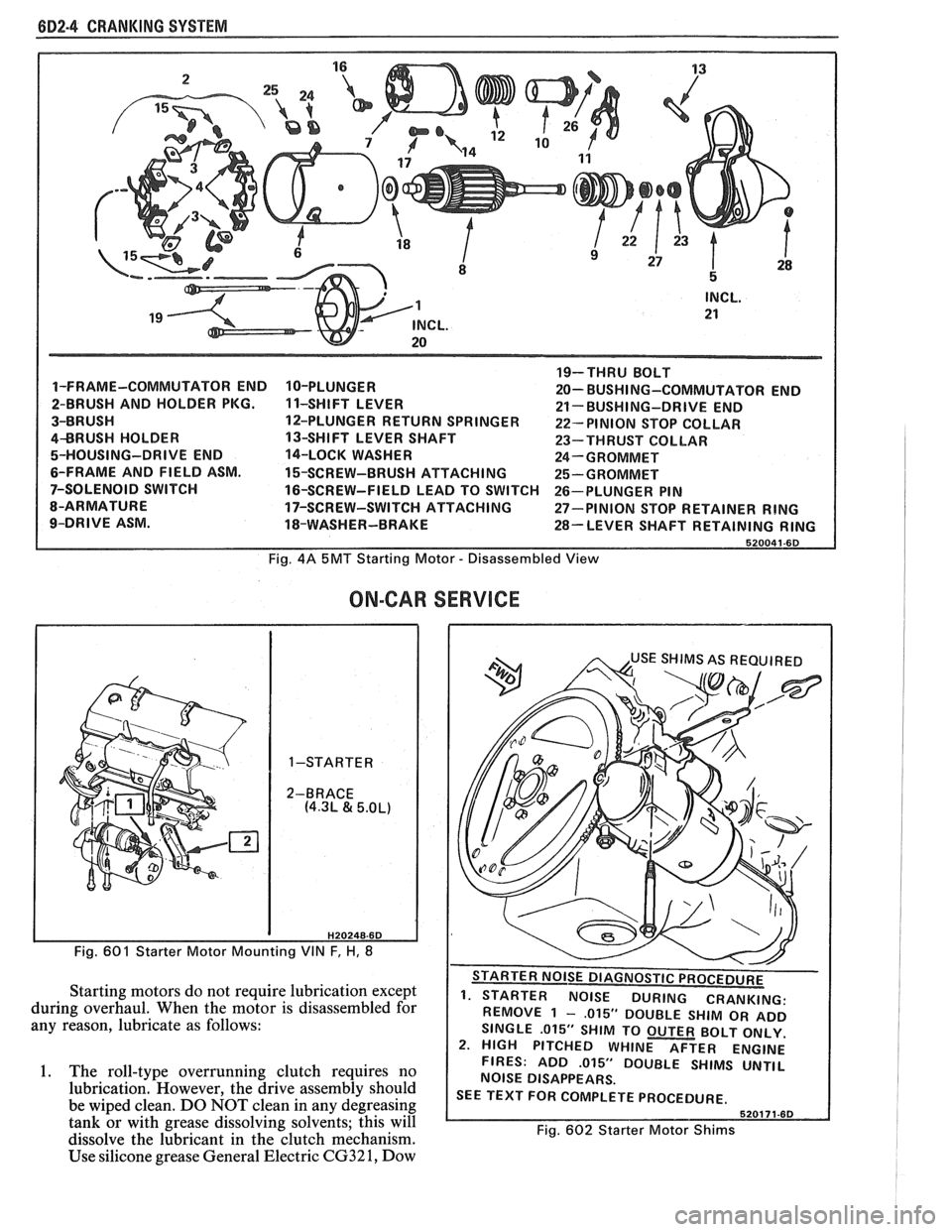 PONTIAC FIERO 1988  Service Repair Manual 
(iD2.4 CRANKING SYSTEM 
1-FRAME-COMMUTATOR END 
2-BRUSH  AND HOLDER  PKG. 
3-BRUSH 
4BRUSH HOLDER 
5-HOUSING-DRIVE  END 
6-FRAME  AND FIELD  ASM. 
7-SOLENOID  SWITCH 
8-ARMATURE  
9-DRIVE  ASM.  10-P