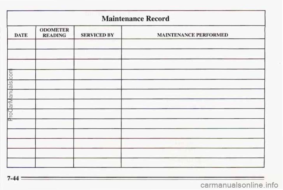 PONTIAC BONNEVILLE 1995  Owners Manual Maintenance Record 
7-44 
ProCarManuals.com 