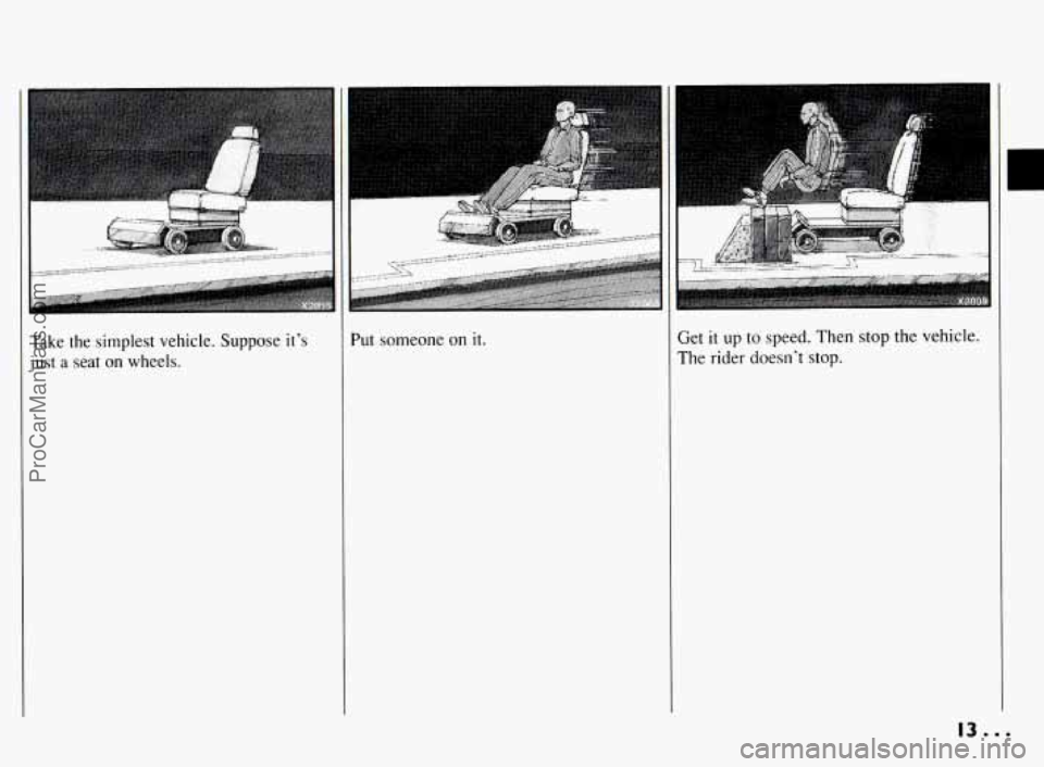 PONTIAC BONNEVILLE 1994  Owners Manual Take 
just  a the  simplest  vehicle. 
seat  on  wheels.  Suppose  it’s 
..- , . . I 
Get it up 
to speed.  Then stop the  vehicle. 
The  rider  doesn’t  stop. 
l3., . 
ProCarManuals.com 