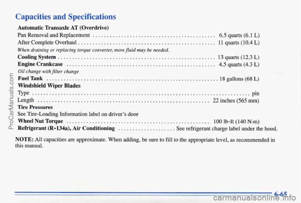 PONTIAC BONNEVILLE 1996 Owners Manual Capacities and Specifications
Automatic Transaxle AT (Overdrive)
Pan Removal and Replacement .... . ......................................
After Complete Overhaul ........................... PONTIAC BONNEVILLE 1996 Owners Manual Capacities and Specifications
Automatic Transaxle AT (Overdrive)
Pan Removal and Replacement .... . ......................................
After Complete Overhaul ...........................