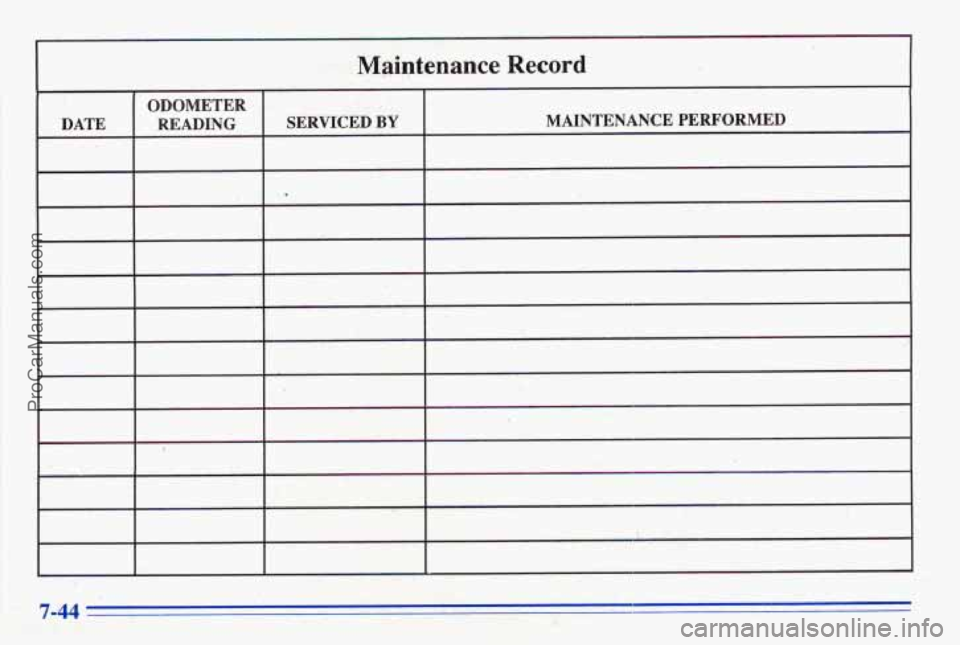 PONTIAC BONNEVILLE 1996  Owners Manual Maintenance Record 
7-44 
ProCarManuals.com 