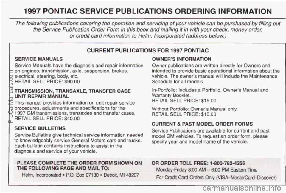 PONTIAC BONNEVILLE 1997  Owners Manual NOIlWVUtlOdNI 9Nlt138at10 SNOllV3Il8nd 331Atl3S 3WlNOd L66 C 
ProCarManuals.com 