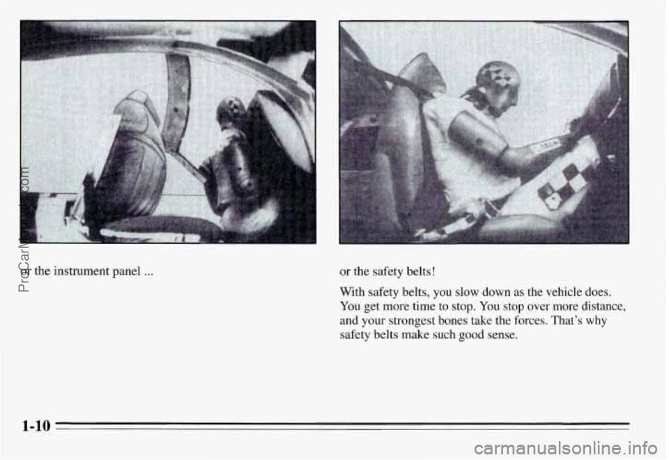 PONTIAC GRAND-AM 1995  Owners Manual or the  instrument  panel ... or the  safety  belts! 
With  safety  belts,  you  slow  down  as  the  vehicle  does. 
You  get  more  time  to  stop.  You stop  over  more  distance, 
and  your  stron