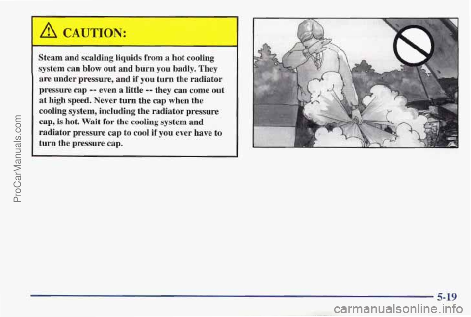 PONTIAC PONTIAC 1997  Owners Manual Steam and scalding liquids from a hot cooling 
system  can blow  out and  burn  you  badly.  They 
are  under pressure, and 
if you  turn  the radiator 
pressure  cap 
-- even a little -- they can com