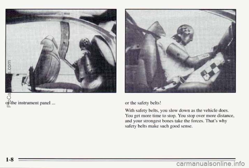 PONTIAC PONTIAC 1995  Owners Manual or  the  instrument  panel . . . or  the  safety belts! 
With  safety  belts,  you  slow 
down as  the  vehicle  does. 
You get  more  time  to stop.  You stop over  more  distance, 
and  your  strong