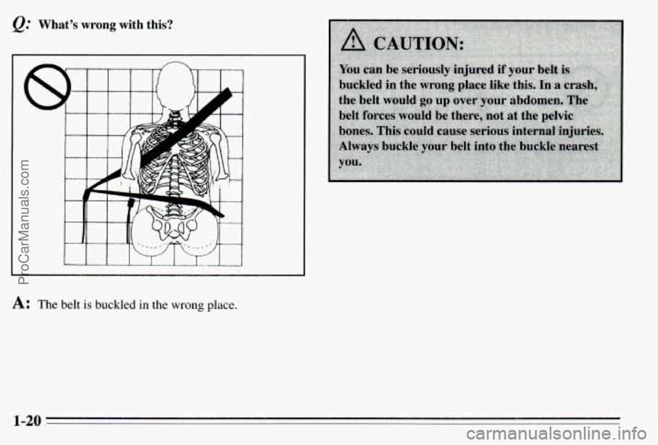 PONTIAC PONTIAC 1995  Owners Manual @ What’s wrong with  this? 
L I 1 I I I I I 
A: The belt is buckled in the wrong place. 
1-20 
ProCarManuals.com 