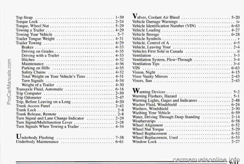 PONTIAC PONTIAC 1995  Owners Manual TopStrap ..................................... 1-39 
Torque.  WheelNut 
.............................. 5-29 
Towing  a  Trailer 
................................ 4-29 
Towing  Your  Vehicle 
.........