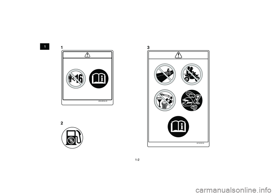 YAMAHA BANSHEE 350 2010  Owners Manual  
1-2 
1
2
3
4
5
6
7
8
9
10
11
4D3-2816L-20
1
23
43P-2816R-00
✦✯✬✩✧✤✲✣ ✥ 
  