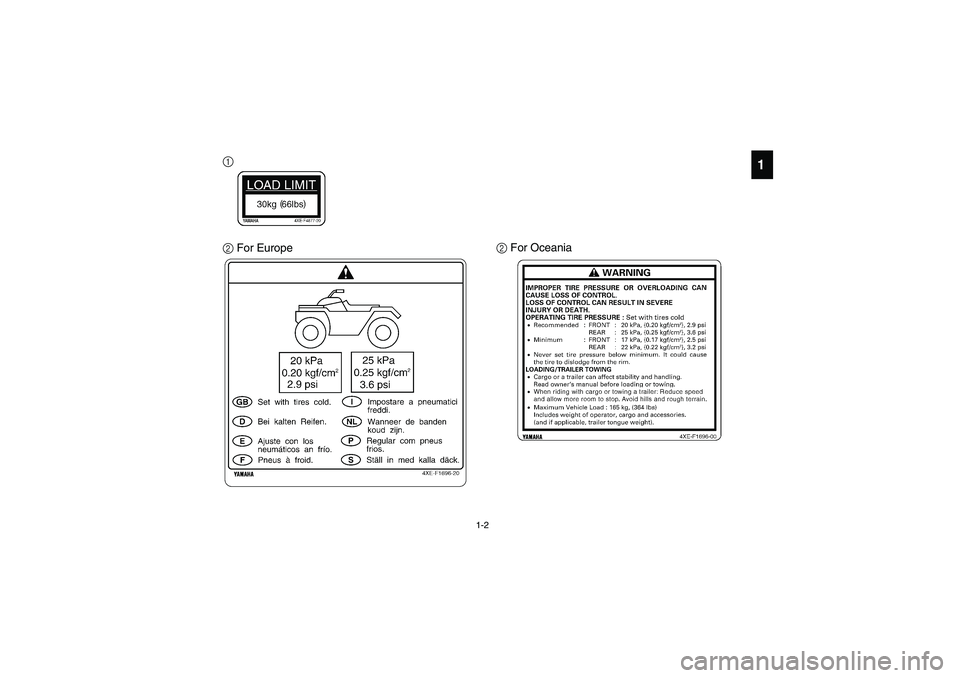 YAMAHA BRUIN 250 2006  Manuale de Empleo (in Spanish) 1-2
1
1 
2 For Europe2 For OceaniaEE.book  Page 2  Friday, May 27, 2005  5:00 PM 